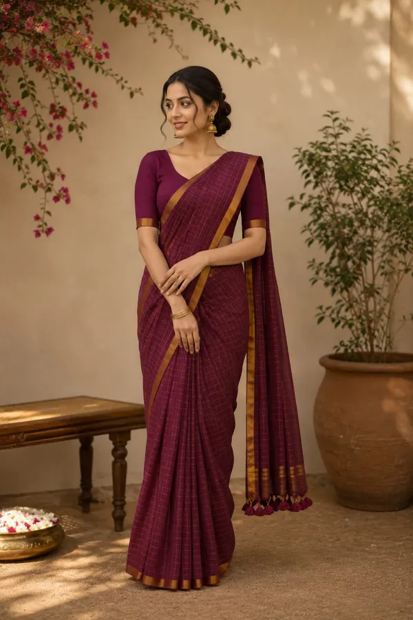 Maroon_small_Zari_Checks_Mul_Saree