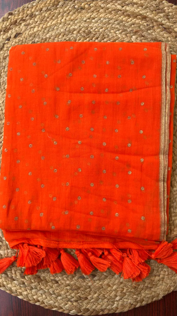 Orange_Gold_polka_Mul_Saree_for_Women