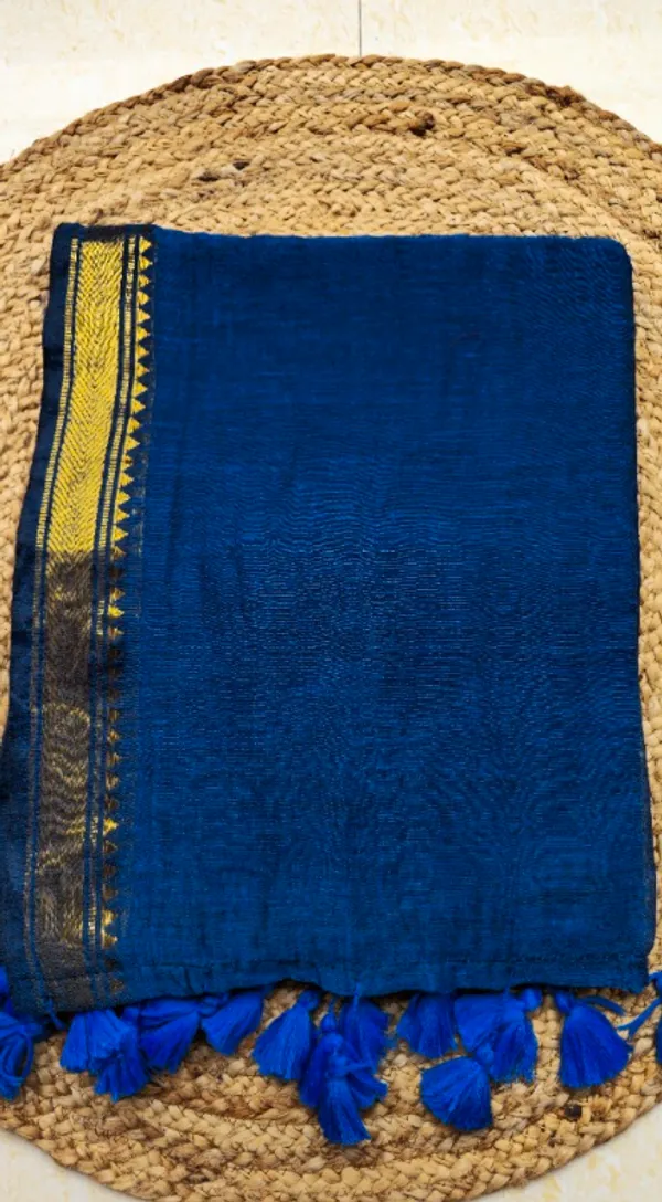 Blue_Mangalagiri_border_plain_Mul_Saree