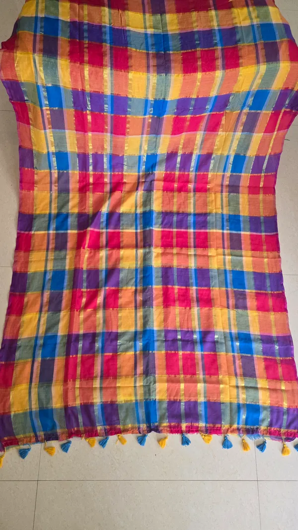Blue_Orange_Checks_Mul_Saree