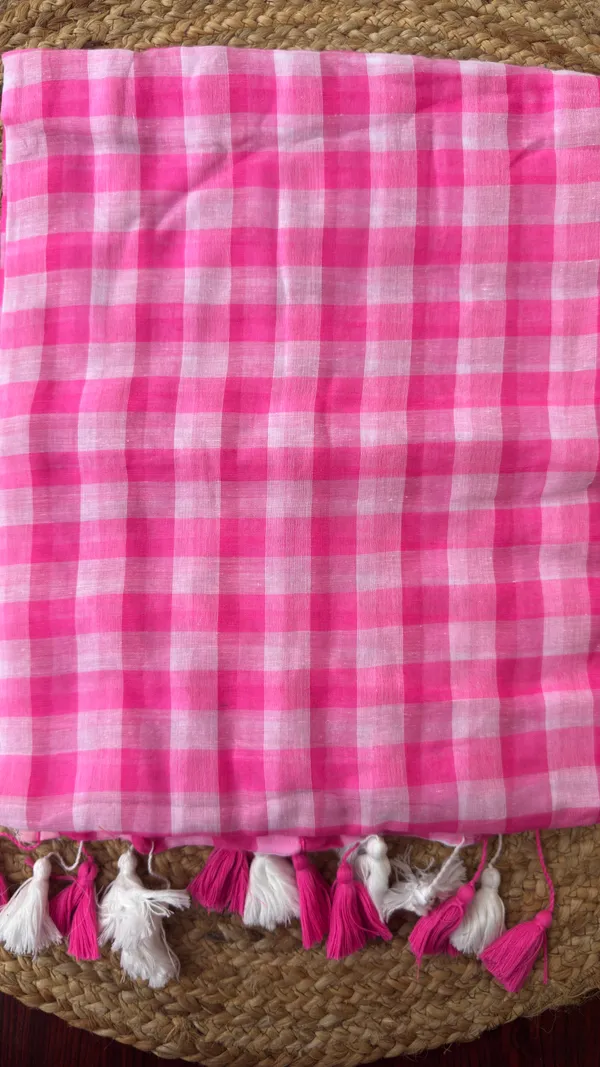 Baby_Pink_White_Checks_Mul_Saree_for_Women