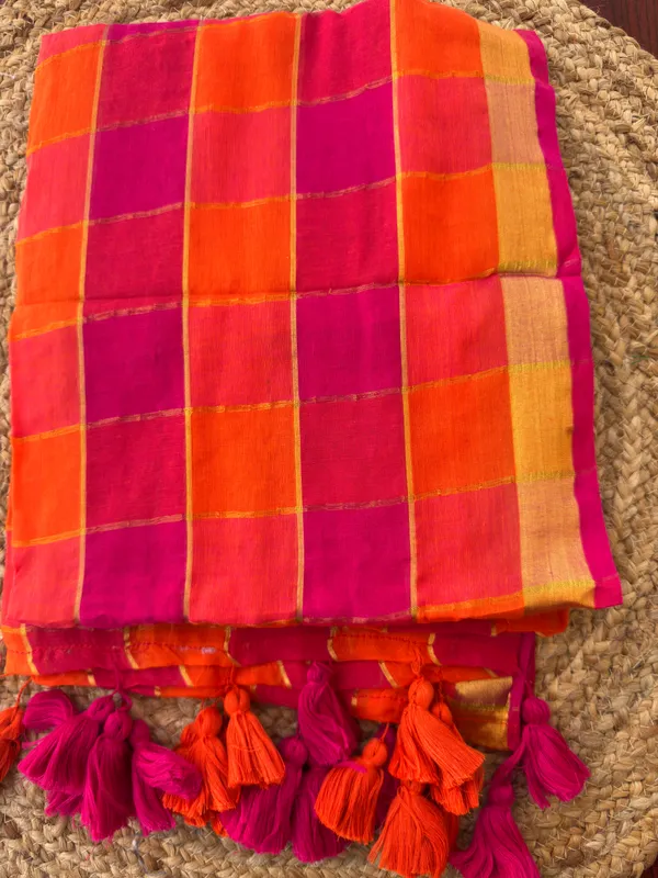 Orange_and_Pink_Zari_checks_Mul_Saree
