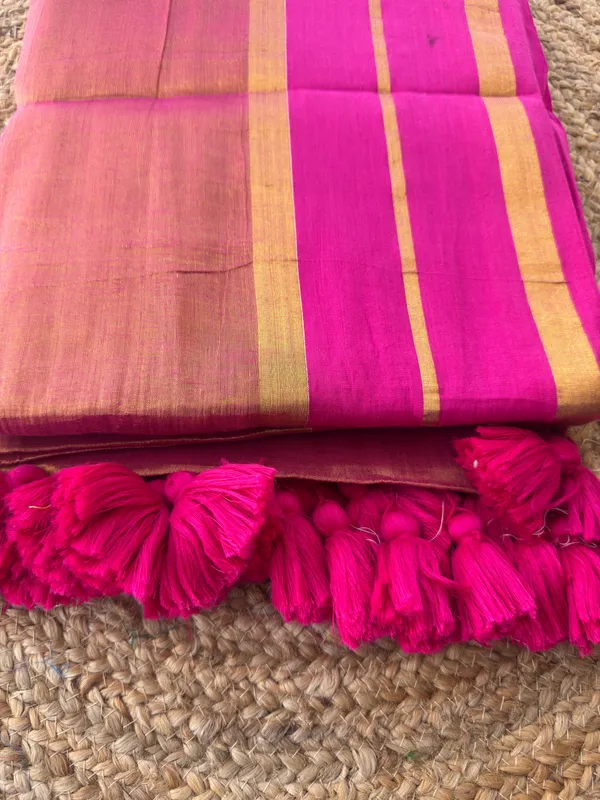 Raga_Pink_Gap_border_Mul_Tissue_Saree