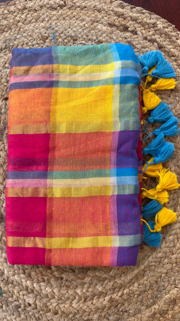 Blue_Orange_Checks_Mul_Saree