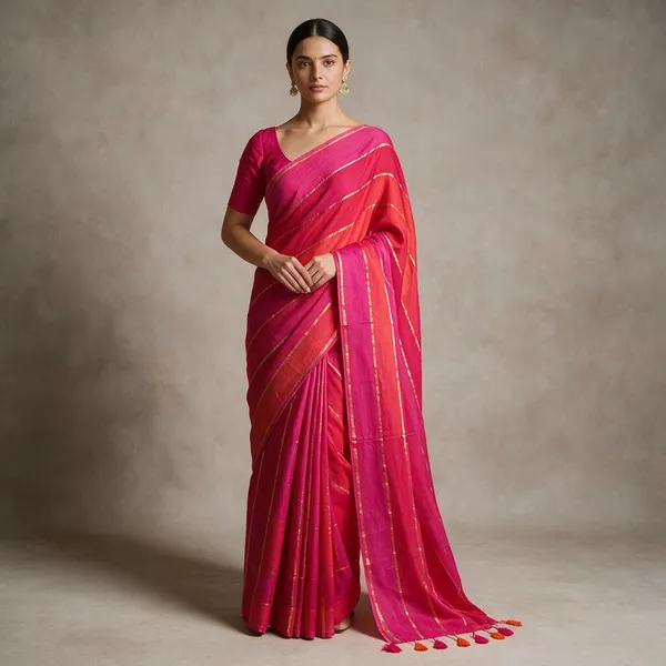Orange_Pink_Rainbow_Stripes_Mul_Saree_For_Women
