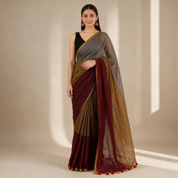 3D_Pattern_Maroon_Mul_Saree