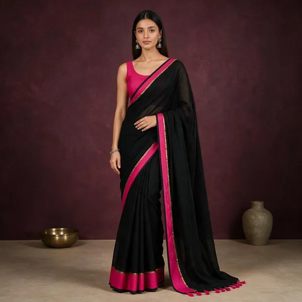 Black_With_Pink_Border_Mul_Saree