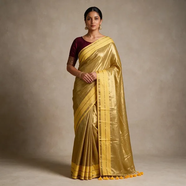 Raga_Yellow_Gap_Border_Mul_Tissue_Saree