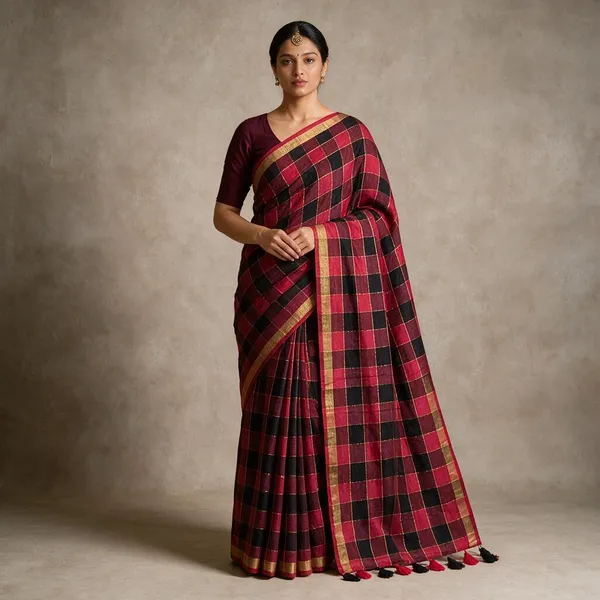 Black_And_Red_Zari_Checks_Mul_Saree