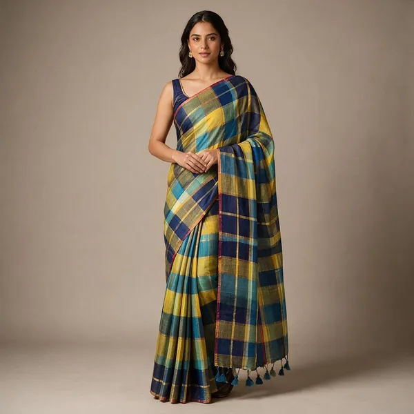 Blue_Yellow_Checks_Pattern_Mul_Saree