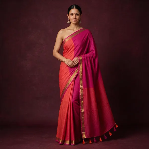 Pink_Orange_Half_And_Half_Mul_Saree_For_Women