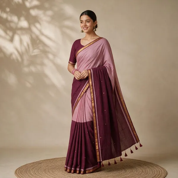 Maroon_And_Mauve_Color_Half_And_Half_Mul_Saree