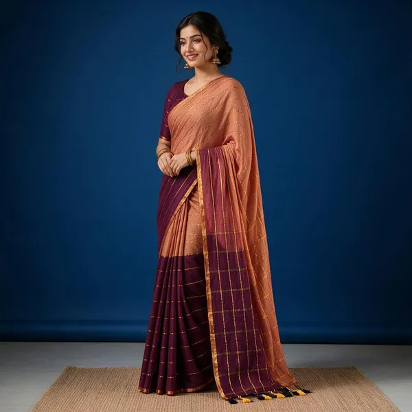 Wine_And_Yellow_Zari_Lines_Half_And_Half_Pattern_Mul_Saree