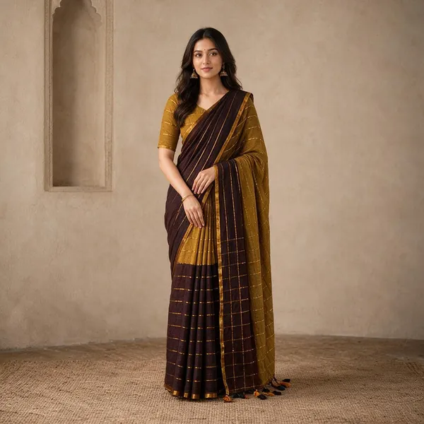 Black_And_Gold_Zari_Lines_Half_And_Half_Pattern_Mul_Saree