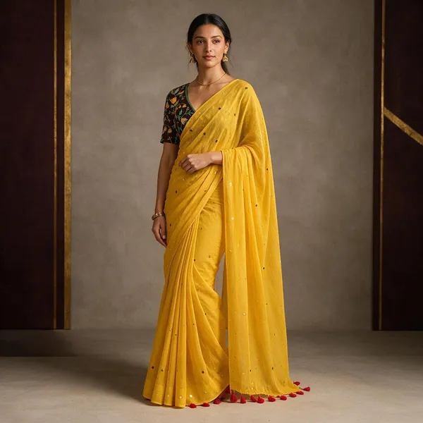 Yellow_Gini_Sequins_Mul_Saree