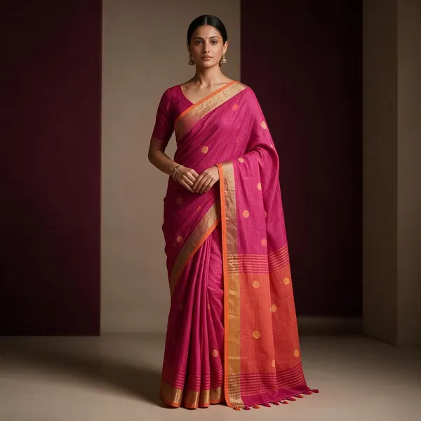 Pink_Linen_Khadi_Ball_Saree_For_Women