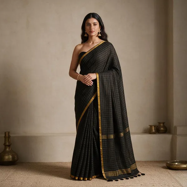 Black_Small_Zari_Checks_Mul_Saree