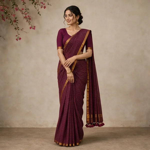 Maroon_Small_Zari_Checks_Mul_Saree