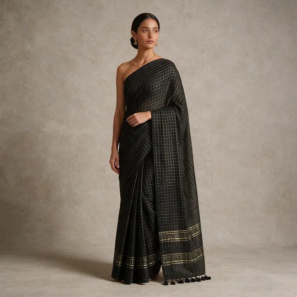 Black_Big_Zari_Checks_Pattern_Mul_Cotton_Saree