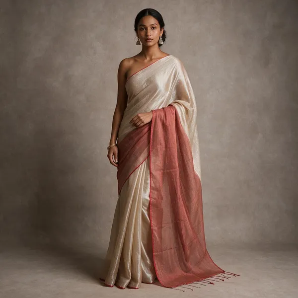Raga_Ivory_And_Orange_Half_And_Half_Mul_Tissue_Saree