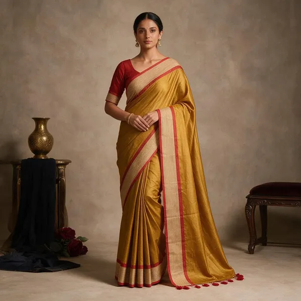 Raga_Gold_With_Lines_Border_Mul_Tissue_Saree