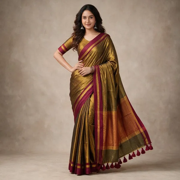 Raga_Maroon_Gap_Border_Mul_Tissue_Saree