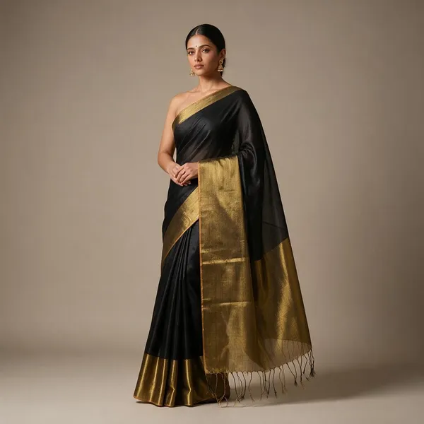 Black_And_Gold_Half_And_Half_Mul_Tissue_Saree