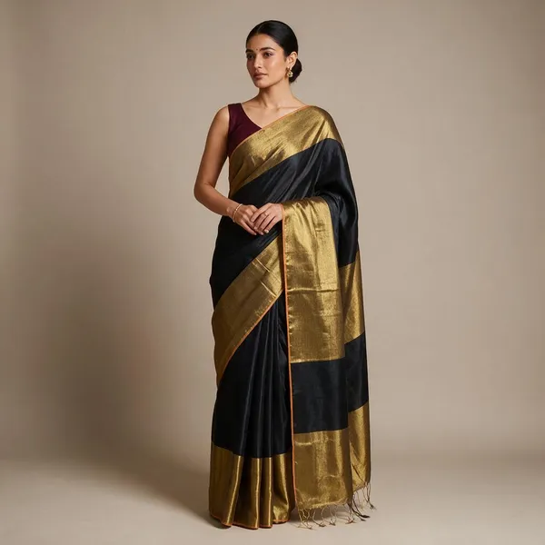 Black_And_Gold_Tissue_3D_Model_Mul_Tissue_Saree_For_Women