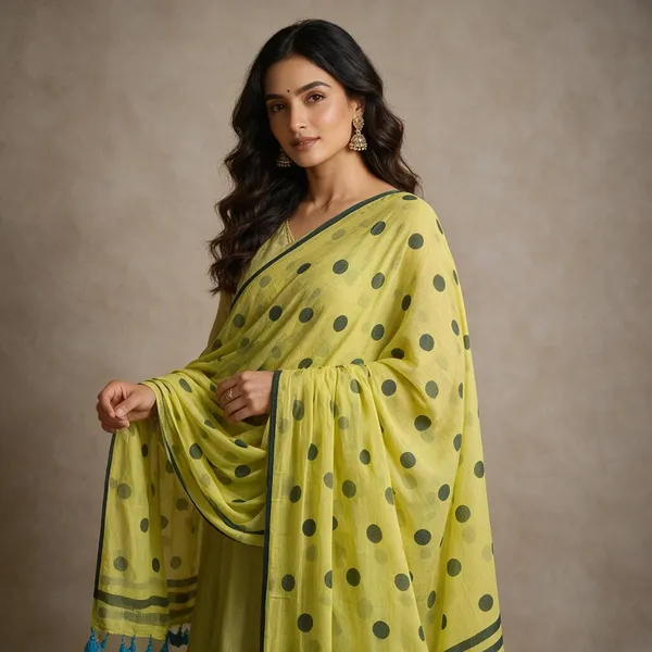 Neon_Green_Big_Polka_Dots_Mul_Saree