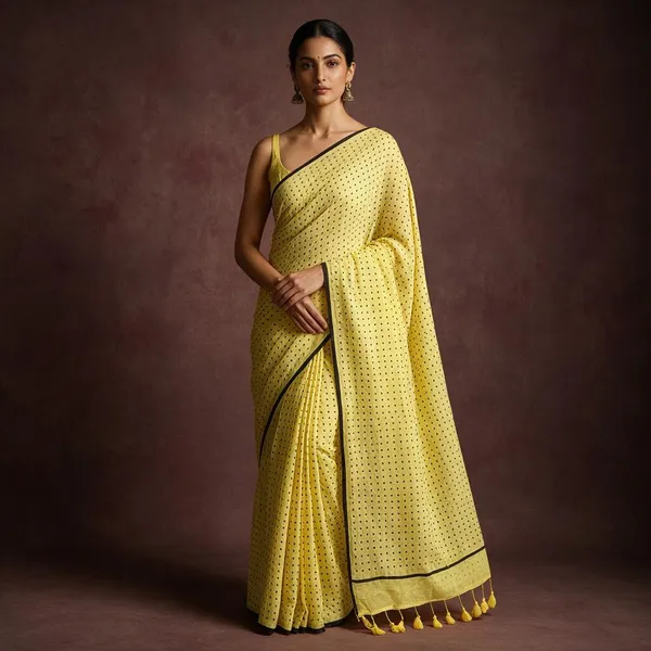 Yellow_Color_Small_Polka_Mul_Saree