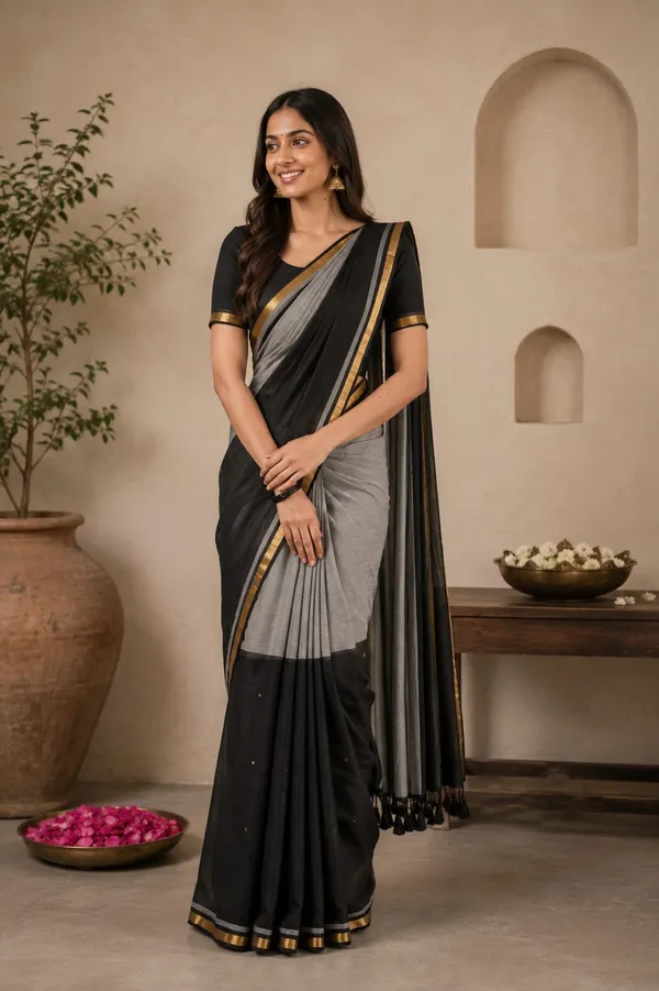 Black_and_Grey_Half_and_half_Mul_Saree