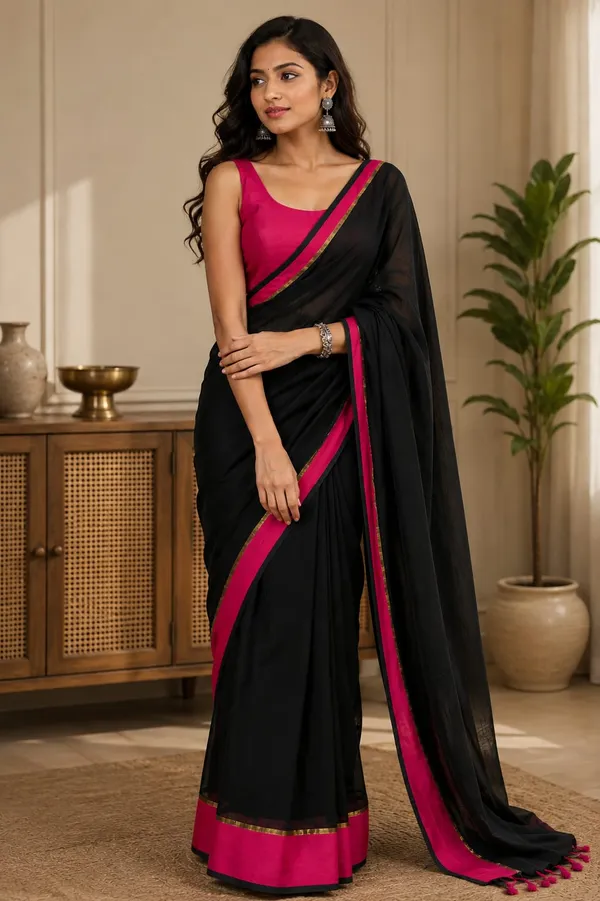 Black_with_Pink_border_Mul_Saree