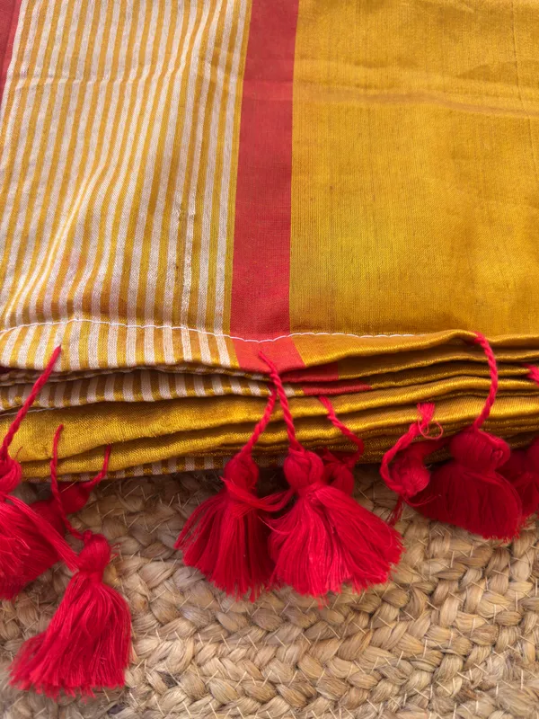 Raga_Gold_with_Lines_border_Mul_Tissue_Saree
