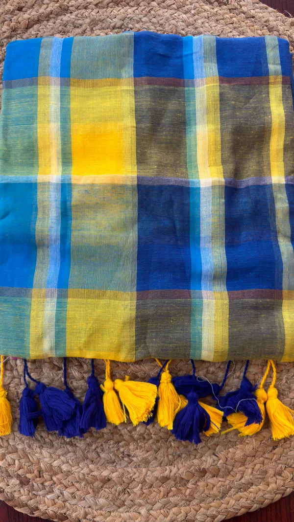 Blue_Yellow_checks_pattern_Mul_Saree