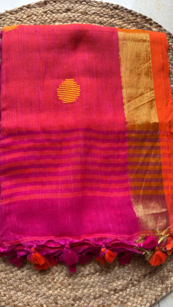 Pink_Linen_Khadi_Ball_Saree_for_Women
