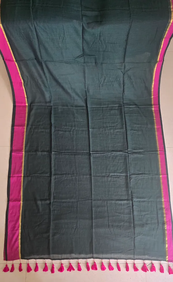 Dark_Green_With_Pink_Border_Mul_Saree_For_Women