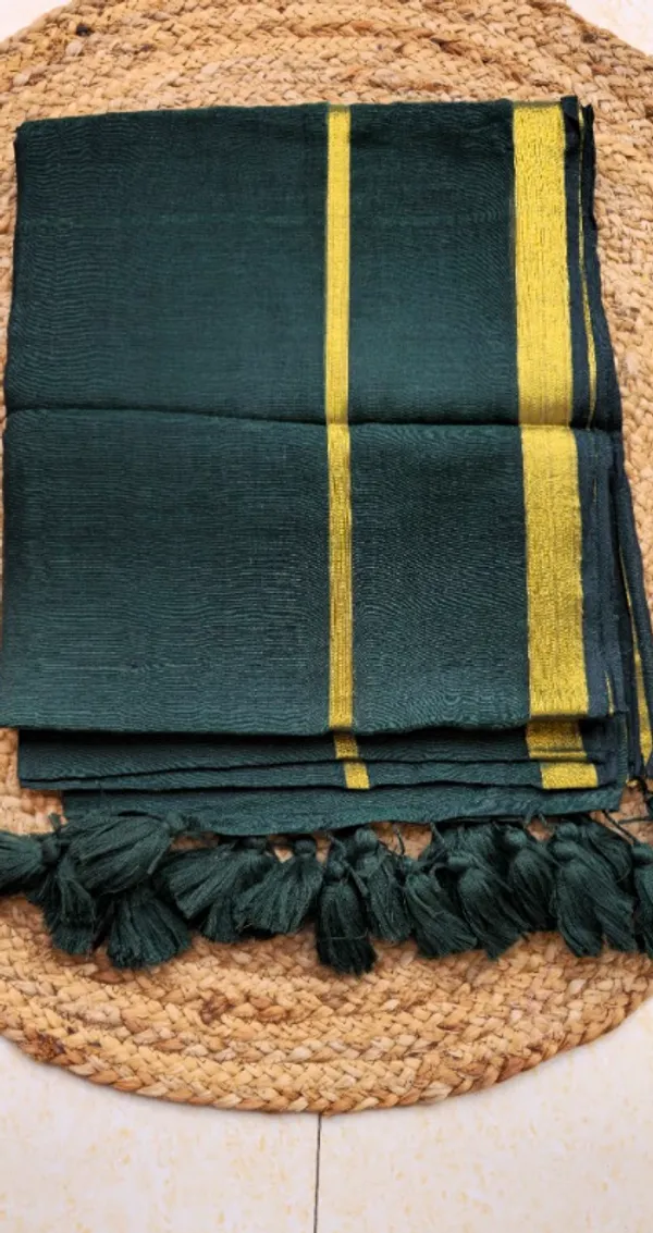 Bottle_Green_Double_Zari_Border_Mul_Saree