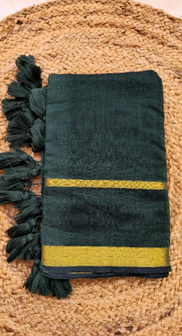 Bottle_Green_Double_Zari_Border_Mul_Saree