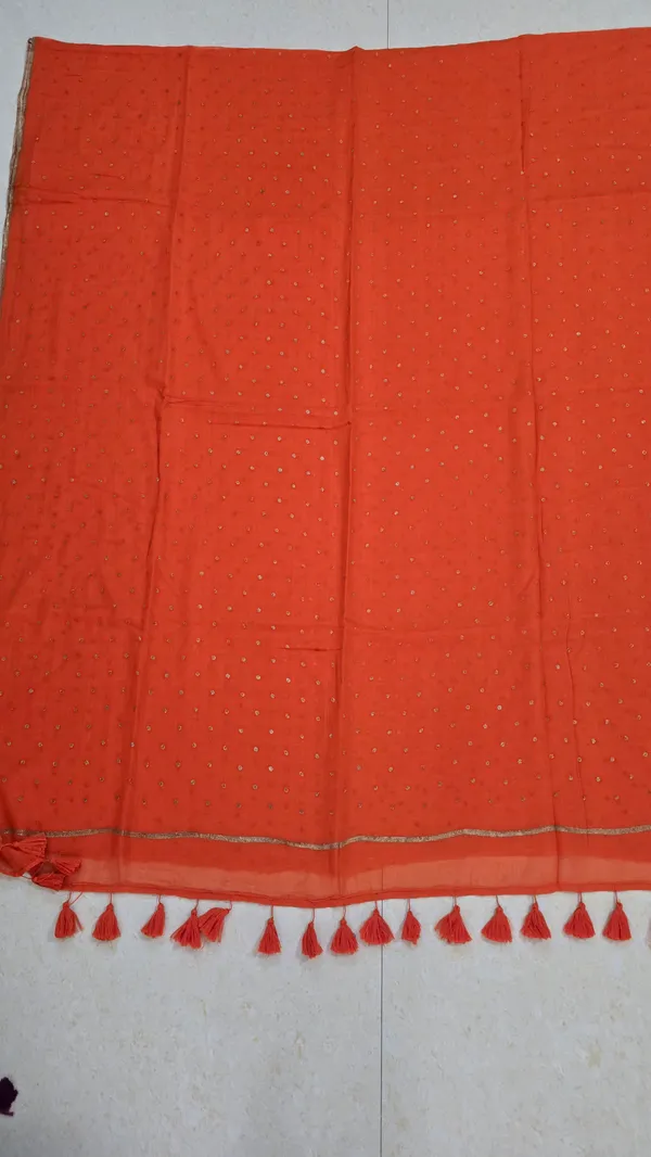 Orange_Gold_Polka_Mul_Saree_For_Women