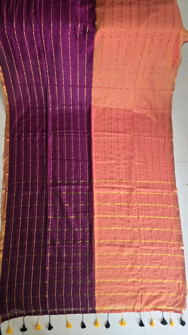 Wine_And_Yellow_Zari_Lines_Half_And_Half_Pattern_Mul_Saree