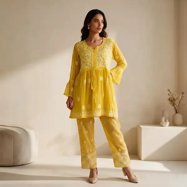 Yellow_Net_Embroidered_Short_Kurti_For_Women