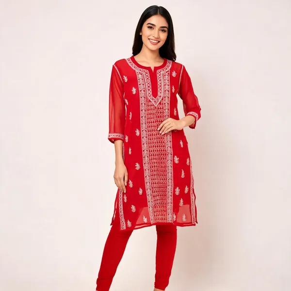 Red_Georgette_Straight_Embroidered_Kurta_For_Women
