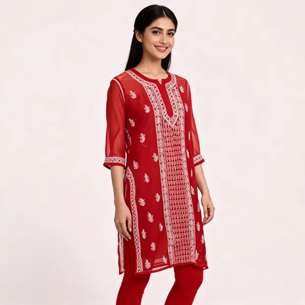 Red_Georgette_Straight_Embroidered_Kurta_For_Women