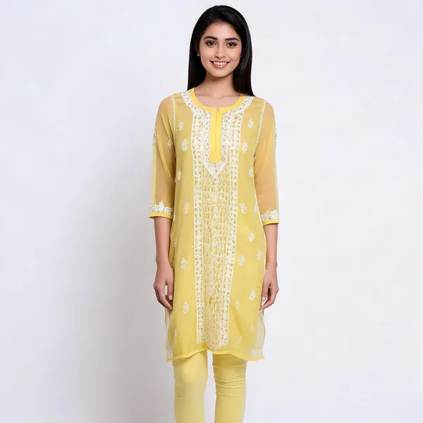 Yellow_Georgette_Straight_Embroidered_Kurta_For_Women