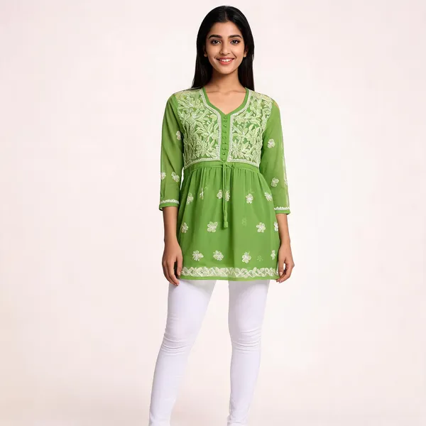Green_Embroidered_Short_Kurti_For_Women