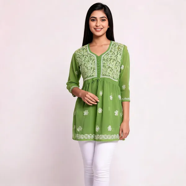 Green_Embroidered_Short_Kurti_For_Women