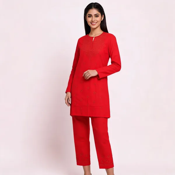 Red_Embroidered_Kurta_Set_For_Women