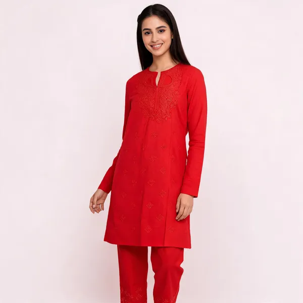 Red_Embroidered_Kurta_Set_For_Women