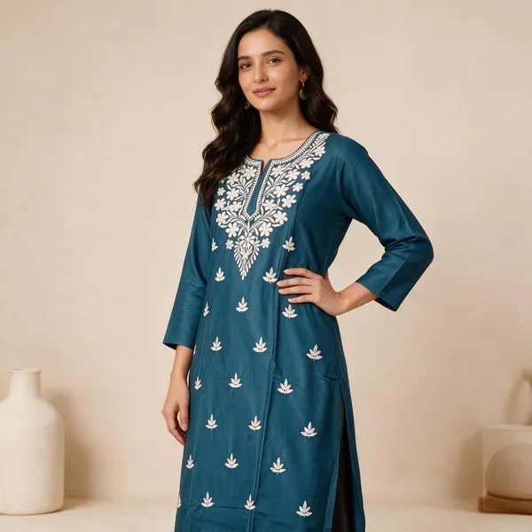 Blue_Rayon_Straight_Embroidered_Kurta_For_Women
