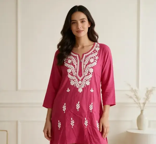 Pink_Cotton_Straight_Embroidered_Short_Kurti_For_Women
